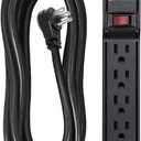 DEWENWILS 25FT Power Strip Surge Protector, 6-Outlet Strips with Low Profile Flat Plug, 15 Amp Circuit Breaker, 500 Joules, Wall Mount, UL Listed