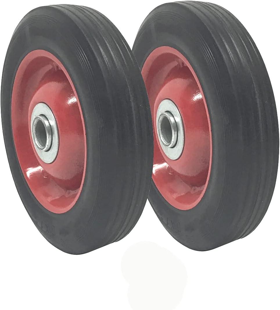 2 Pack - Solid Rubber Flat Free Tire 6" x 1.5" Hand Truck Wheel - 1.25" Offset Hub 5/8" Axle - 350 lbs Capacity