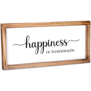Happiness Homemade Inspirational Farmhouse Decor, Rustic Wall Art, 8x17 Inch Wood Framed