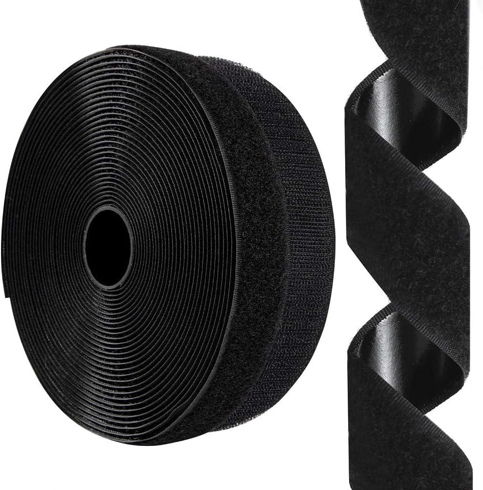 1 Inch x 26 Feet Hook and Loop Tape Sticky Back Fastener Roll, Nylon Self Adhesive Heavy Duty Strips Fastener for Home Office School Car and Crafting Organization (Black)