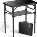 Anbte 2ft Folding Camping Table with Storage Net, 3 Adjustable Heights Small Folding Table Lightweight & Portable with Carry Handle, for Camping, Fishing, Picnic, Beach, Outdoor, 22.8" x 15.7", Black