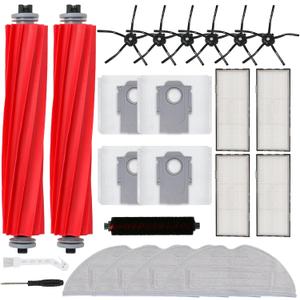23 PCS Accessories Kit for Roborock S7 MaxV Ultra Robot Vacuum Cleaner, Replacement Parts Include 2 Main Brushes, 1 High-Speed Cleaning Brush, 6 Mop Pads, 4 Dust Bags, 6 Side Brushes, 4 Filters