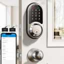 Veise RZ06C Smart Locks for Front Door, 2 Knob Handle Set, Keyless Entry Deadbolt, App Control, Electronic Touchscreen Digital Keypad, Auto Lock, Easy Installation, IP54 Waterproof, Satin Nickel