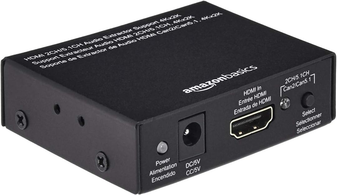 Amazon Basics 4K HDMI to HDMI and Audio Extractor Converter with SPDIF, Stereo Audio Output, Toslink Optical Audio for Apple TV, Fire TV, Fire Stick, Blu-Ray Players, Black