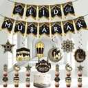 31Pcs Ramadan Decorations - Ramadan Decoration for Home Pre-Assembled Mubarak Eid Kareem Muslim Banner Star Moon Lantern Hanging Swirls Decorations for Home Fireplace Indoor Party Supplies