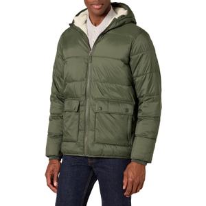 Amazon Essentials Men's Long-Sleeve Water-Resistant Sherpa-Lined Puffer Jacket (XX-Large, Dark Olive)