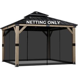 COWVIE Gazebo Replacement Mesh Netting, Durable Polyester Screen - 10'x12' Size, 4-Panel Sidewalls with Double Zippers for Patio & Outdoor (Netting Only)