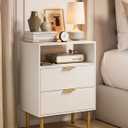 Night Stand,25.7" H Bedside Table with 2-Drawer Shelf,Morden Nightstand with Gold Frame,Fluted Side Table with Gold Frame,End Table for Bedroom,Living Room