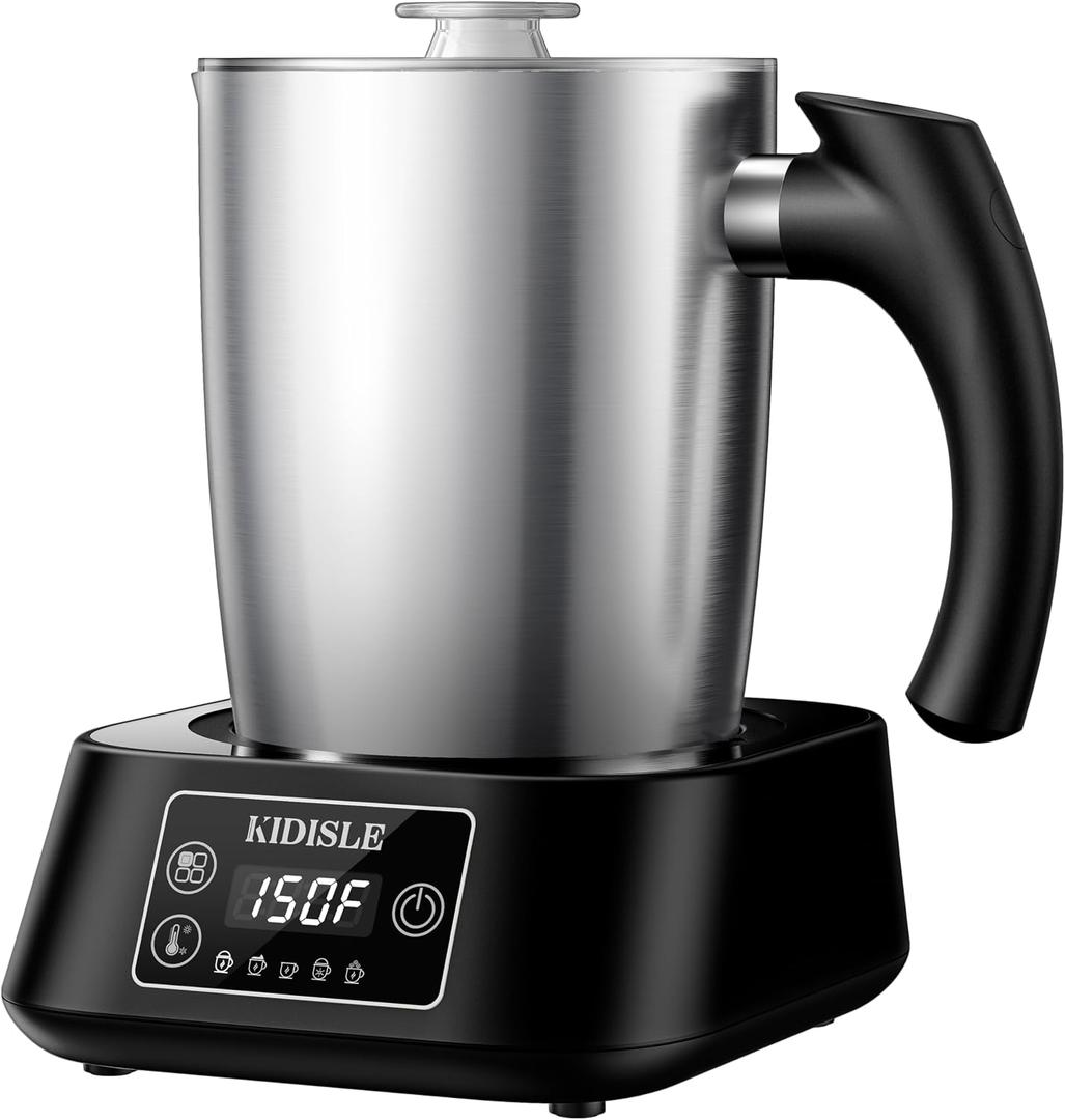 KIDISLE 5-in-1 Milk Frother and Steamer, 17oz Detachable Frother with Adjustable Temperature, Hot Chocolate Maker, Stainless Steel Milk Steamer, Hot & Cold Foam Maker, Dishwasher Safe