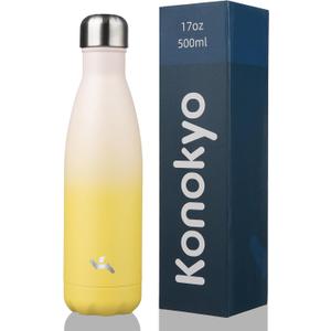 Konokyo Insulated Water Bottles,17 oz Double Wall Stainless Steel Vacumm Metal Flask for Sports Travel,Lemon