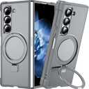 Hensinple for Samsung Galaxy Z Fold 6 Case with Ring Stand, [Compatible with MagSafe][Slim Fit], Magnetic Charing Translucent Back Shockproof Phone Case for Z Fold 6, Gray