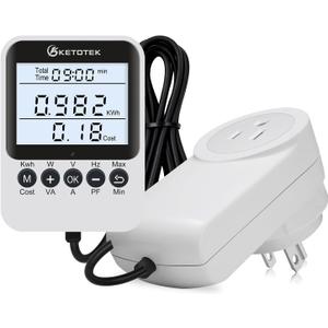 KETOTEK Watt Meter Plug, Power Meter with Backlight, Upgraded Electricity Usage Monitor Consumption, Display Connected via Cable, Overload Protection, Wattage Meter For Home Electrical Monitoring - Pack of 2