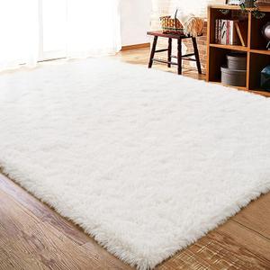 ISEAU Fluffy Rug Carpets Soft Shaggy Area Rugs Indoor Floor Mats for Kids Room Fuzzy Carpet Comfy Cute Nursery Mat Bedside Carpet for Boys Girls Bedroom Living Room Home Decor, 4ft x 6ft,Cream White