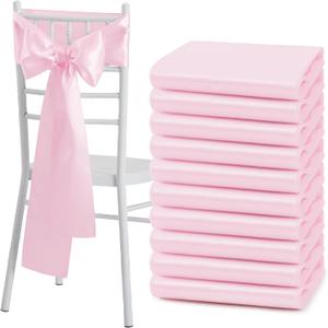 50 Pcs Pink Satin Chair Sashes Bows Universal Chair Cover for Wedding Reception Events Banquets Party, Hotel Event Decorations, 6 x 108 inch