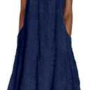 chouyatou Women Summer Ruffle Hem Floral Lace Eyelet Dress Casual Notch Neck Midi Tunic Dress with Pocket (X-Large, Navy Blue)