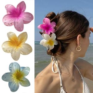3Pcs Large Hawaiian Flower Hair Clips Pink Yellow Blue Plumeria Hair Accessories Summer Flowers Hair Claw Clips Hair Barrettes Hawaiian Accessories For Women Thick Hair And Thin Hair Designs