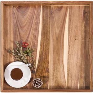 GENMOUS Acacia Wooden Ottoman Tray for Living Room, 20'' Large Ottoman Tray, Serving Tray for Ottoman with Handles, Decorative for Coffee Table Kitchen Counter