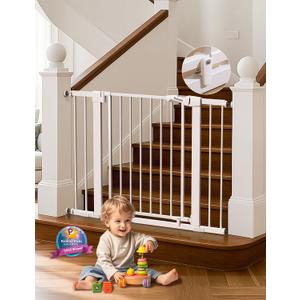 Babelio 29-43" Magnetic Baby Gate for Stairs,Doorways House,Kitchen,30" Tall Pet Door with Baffles,Pressure Mounted & Dual-Lock Design Safety for Kids Toddler,Auto-Close/Hold-Open,White