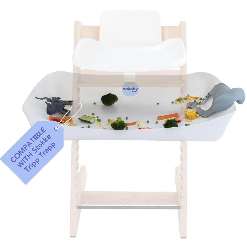 CATCHY - Food Catcher - Compatible with Stokke Tripp Trapp High Chair + 11 Other High Chairs - Highchair Sold Separately - Baby & Toddler Food & Mess Catcher - Under High Chair Accessory (White)