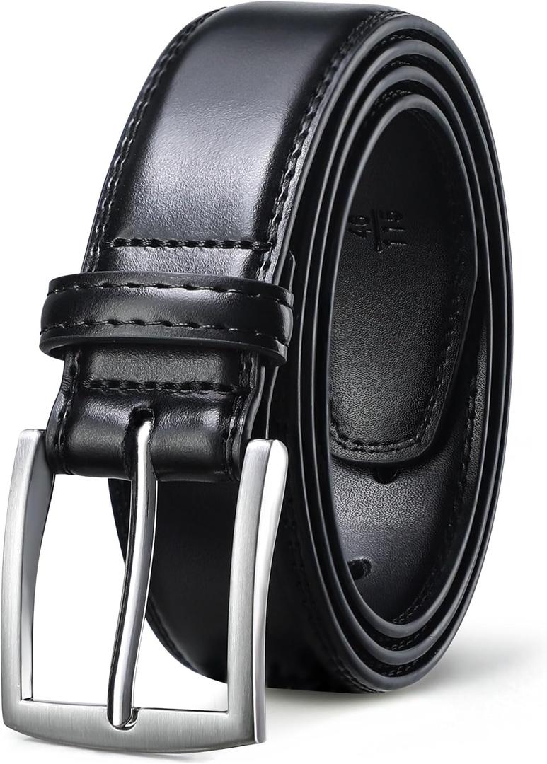 FIORETTO Men's Genuine Leather Belts, Double Stitched Dress Belts, Fashion & Classic Designs for Work Business and Casual (Fit Waist Size 39"-41", Black)