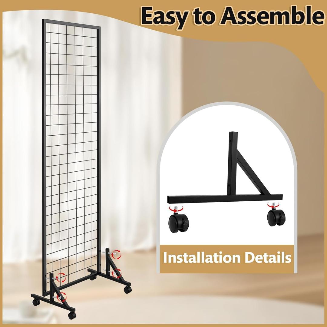 2 Pcs Standing Grid Panels Tower T Base Grid Wall Panels Display Racks Freestanding Vendor Events Display Racks Kit for Home Retail Trade Show Arts Craft Fair (Black)