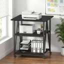 Arbuxzuy 3-Tier Printer Stand, Large Printer Table with Storage, Industrial Printer Storage Cart with Wheels, Rolling Printer Stand for Heat Press Scanner Fax, Black