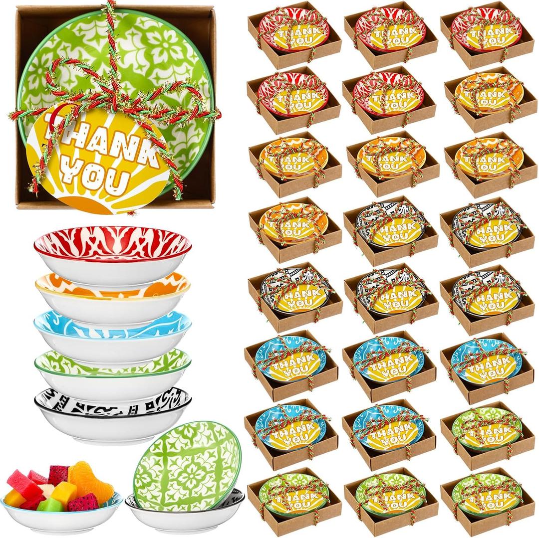 Teenyyou 25 Set Wedding Thank You Gifts Bohemian Ceramic Dipping Bowls 3.8 Inches Dishes Dipping Sauce Dish 3oz Small Appetizer Dessert Pinch Bowls for Employee Appreciation Return Gift