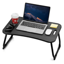 Laptop Bed Desk, Foldable Lap Desk, Portable Lap Table, Laptop Stand with Cup Holder & Tablet Slot & Lifting Handle for Working Writing Drawing & Eating - Black