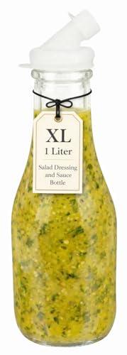 kitchentoolz 32oz Salad Dressing Shaker Bottle – Tall Glass Bottle Salad Dressing Dispenser Container with Tamper-Proof Lid – Ideal for Marinades and Sauces – 1 Pack