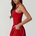 QINSEN Womens Square Neck Tennis Dress Pleated Sleeveless Built in Shorts Golf Athletic Dress with Pockets (Red)