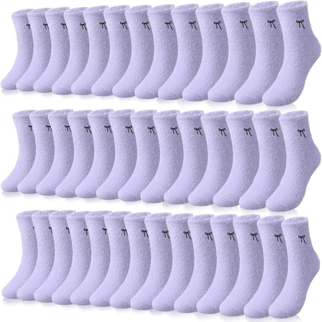 Chicingyou 10 Pairs Women's Bow Fuzzy Socks Winter Warm Soft Slipper Socks Coquette Stuff Fluffy Thick Cozy Spa Home Sleeping (Purple)