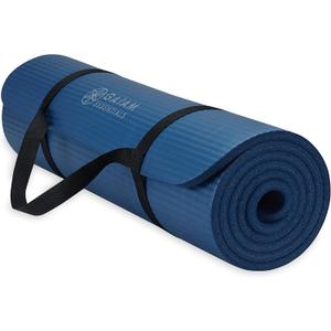 Gaiam Essentials 2/5" Thick (10mm) Yoga & Pilates, Fitness & Exercise Mat with Easy-Cinch Carrier Strap Cusion Support For Fitness and Gym Workouts