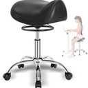 Saddle Stool with Wheels 400 lbs Weight Capacity, Heavy Duty Rolling Stool for Medical Massage Salon Kitchen Spa Drafting Nail-Tech,Height Adjustable,360 Swivel,Wide Thick Seat Padding (Black)