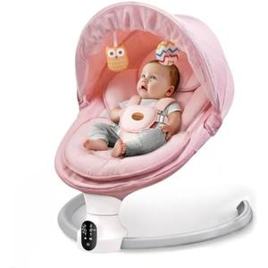 Baby Swing for Infants - Electric Baby Rocker with Exclusive App Function, Upgraded 5 Point Harness, Bluetooth Support, 10 Preset Lullabies and 5 Speeds, Portable Swing for Baby Boy Girl（Pink）