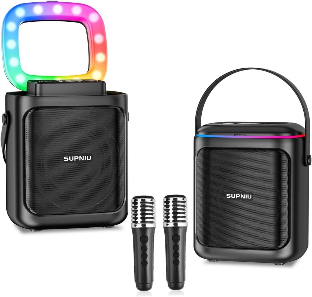 SUPNIU Karaoke Machine for Adults Kids, Portable Bluetooth Karokee Speaker with 2 Wireless Microphones, 24H Playtime & TWS Pairing, LED Lights, Birthday Gifts for Girls Boys Home Party