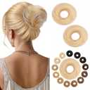 Hairro Human Hair Messy Bun, 100% Real Ponytail Hair Scrunchies, Natural Curly Chignon Fluffy Donut Updo, Hairpiece with Elastic Rubber Band for Women, 2 Count Bleach Blonde Straight