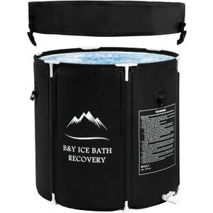 B&Y Foldable Ice Bath Tub, 87Gal Cold Plunge Tub for Adult with Updated T Shaped Frame, Outdoor Freestanding Bathtub Spa Tub for Cold Water Therapy, More Stable (29.5'' x 29.5''H)