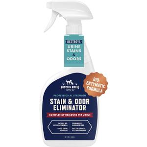 Rocco & Roxie Supply Co. Stain & Strong Odor Eliminator, Enzyme Cleaner, Pet Odor Eliminator for Home - Carpet Stain Remover for Cats & Dog Pee - Urine Destroyer - Carpet Cleaner Spray Clear, 32 Fl Oz