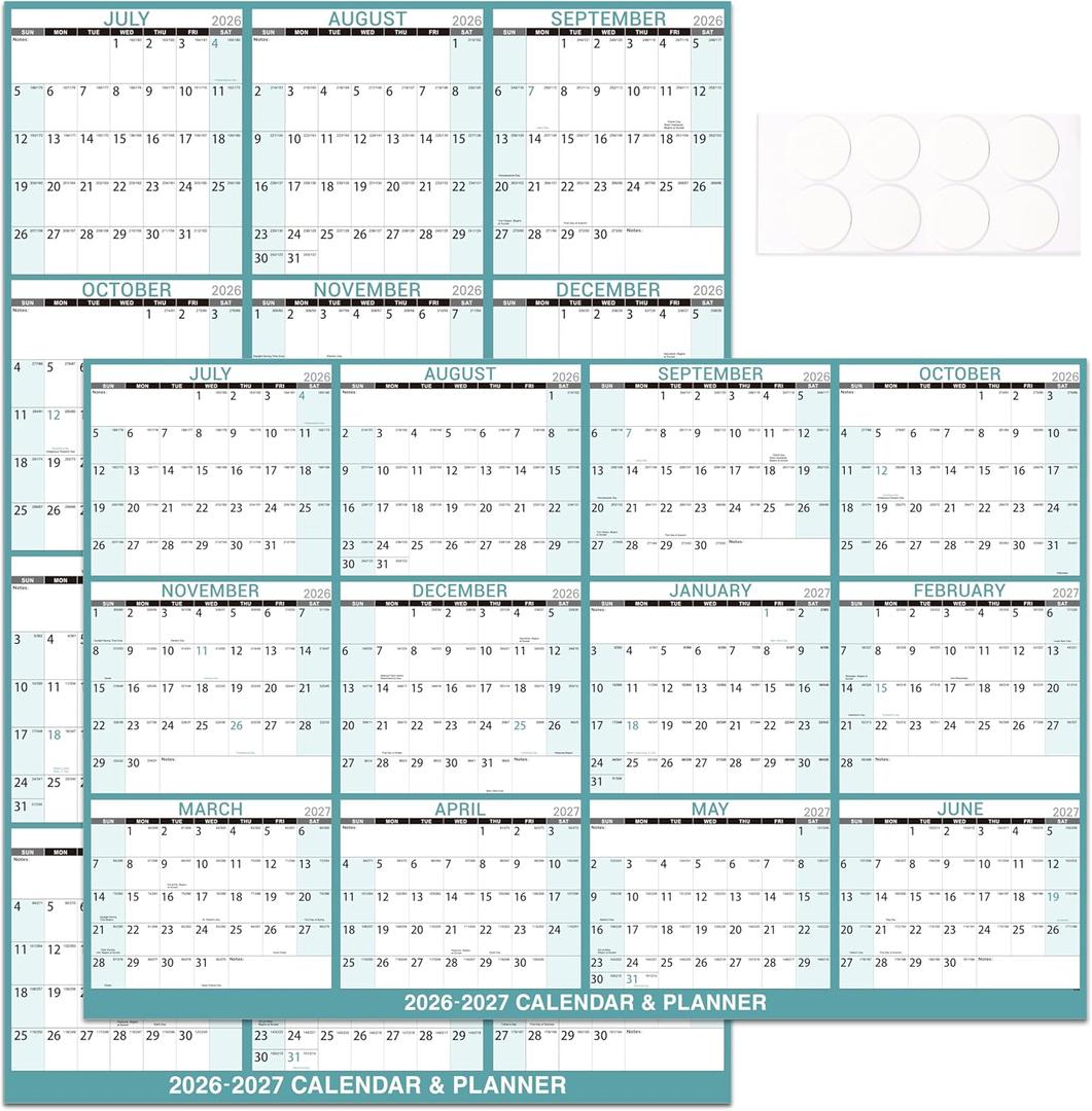 Dry Erase Calendar 2026-2027 - Large Yearly Calendar for Wall, 32'' x 48'' Laminated Erasable Organizer with Large Blocks, Horizontal/Vertical, Great for Office, School, Home, July 2026 - June 2027