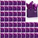 Qilery 50 Pcs Halloween Mini Paper Gift Bags Bulk with Tissue Paper Small Gift Bags with Handle and Tags for Birthday Wedding Back to School Summer Party Business(Purple,4.7 x 2.4 x 3.9'')