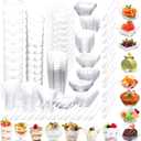 Honeydak 450 Pcs Disposable Clear Appetizer Plates with Spoons Forks 15 Styles Mini Dessert Cups 150 Forks 150 Spoons Plastic Dessert Containers Assorted Shape Parfait Cups for Wedding Party Serving