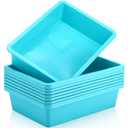 Hoteam 10 Pcs Flat Storage Organizer Tray Bin Paper Tray for Classroom Plastic Stackable File Organizer for School Office Teacher Book Organization(Teal,13.78 x 9.84 x 3.15 Inch)