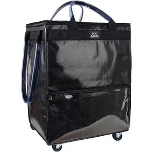 (Large, Black) Reusable Grocery Bag on Wheels, Shopping Bags with Wheels and Handle, Folding Rolling Tote, Zipper Cover, Carries Up to 76 LBS, for Laundry, Picnic