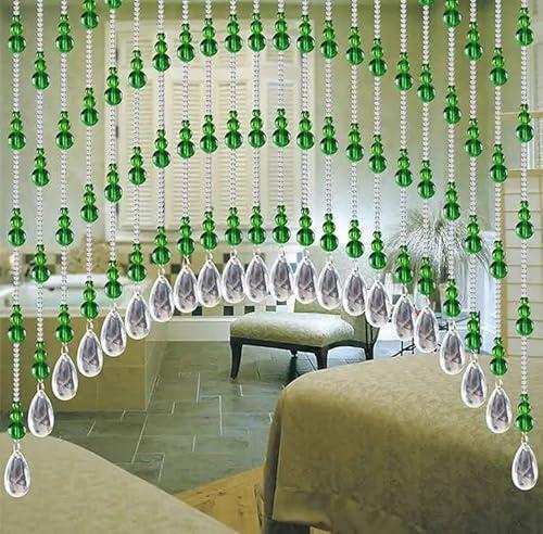 Rekelola Beaded Curtain for Doorways,Hanging Glass Clear Crystal Door Beads Curtains for Windows Room Divider Bedroom Coffee House (25 Strings Green)