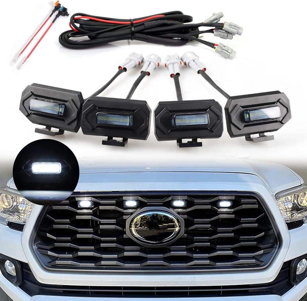 AUTOXBERT Tacoma LED Grill Lights Compatible with Toyota Tacoma 2020 2021 2022 2023 TRD Off-Road & Sprot OEM Front Grille White Lights with Fuse4PCS Black Shell White Lights