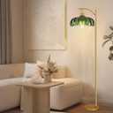 QIYIZM Glass Floor Lamp for Living Room,Bedroom,Gold Dimmable Standing Lamp with Remote,Mid Century Modern Brass Tall Lamp Boho Vintage Retro Floor Lamps Arc Green Flower Floor Light Lamp Bohemian