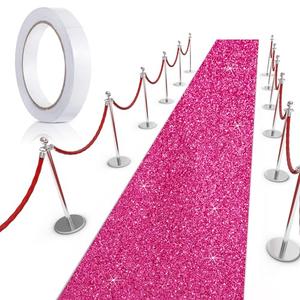 Tatuo Carpet Runner 2.46 x 30 ft Runway Rug 55 GSM Thickness with Carpet Tape for Prom Graduation Wedding Outdoor Indoor Hallway Movie Party Decoration Rug(2.46 x 30 Feet,Glitter Rose Red)