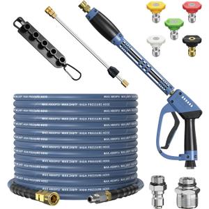 Pressure Washer Gun and Hose Kit, 4800PSI Power Washer Hose 50FT
Steel-Braided & Durable - Flexible & Kink-Resistant Pressure Washer Hose with 3/8" Quick Connector and M22 14mm Adapters
