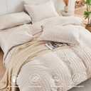 HYMOKEGE Beige Twin Comforter Set Seersucker 5 Pieces, All Season Luxury Bed in a Bag for Bedroom, Bedding Set with Comforters, Sheets, Pillowcase & Sham