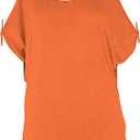 Miselon Womens Cold Shoulder Tops Summer Sexy Casual Short Sleeve Ruched Scoop Neck Banded Bottom Shirts Blouse L